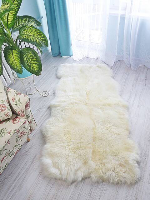 Quadruple Sheepskin Rug - Natural White Fur Carpet, 74x43 Inches - image 1