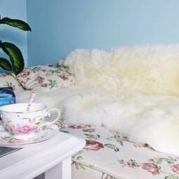 Quadruple Sheepskin Rug - Natural White Fur Carpet, 74x43 Inches - thumbnail 2