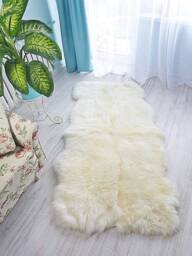 Quadruple Sheepskin Rug - Natural White Fur Carpet, 74x43 Inches - thumbnail 1