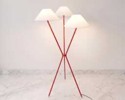 Floor Lamp in Red Color Stylish Triple Head With White Fabric Shades For Living Room Bedroom Office Corner Home Decor Lighting