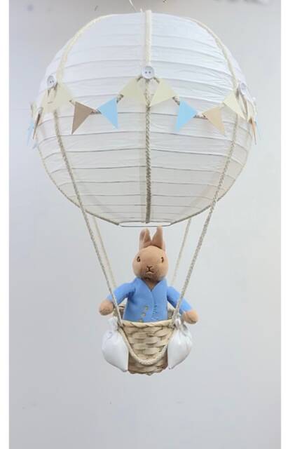 Neutral Blue Peter Rabbit Themed Hot Air Balloon Nursery Light Shade - image 1