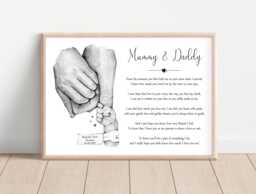 Personalised Mummy Daddy Print Gift Baby Birth Poem Hands One Child Only Unframed - thumbnail 1