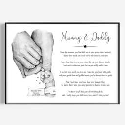 Personalised Mummy Daddy Print Gift Baby Birth Poem Hands One Child Only Unframed - thumbnail 2