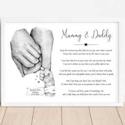 Personalised Mummy Daddy Print Gift Baby Birth Poem Hands One Child Only Unframed - thumbnail 3
