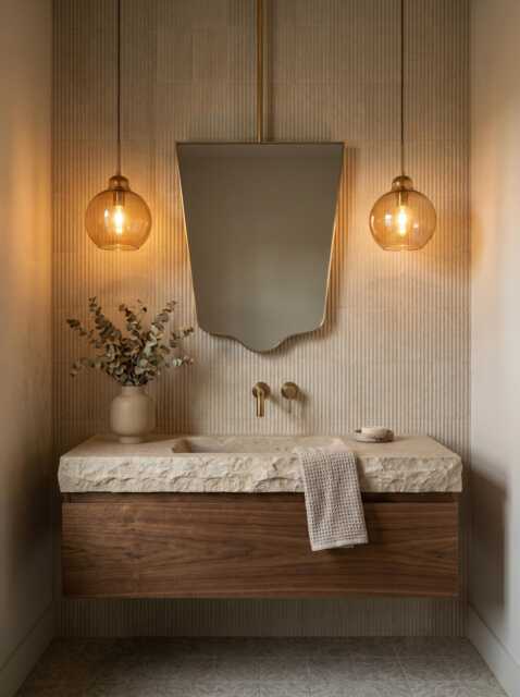 Ceiling Suspended Mirror - Modern Brass Hanging Bathroom - image 1