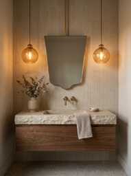 Ceiling Suspended Mirror - Modern Brass Hanging Bathroom - thumbnail 1