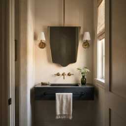 Ceiling Suspended Mirror - Modern Brass Hanging Bathroom - thumbnail 2