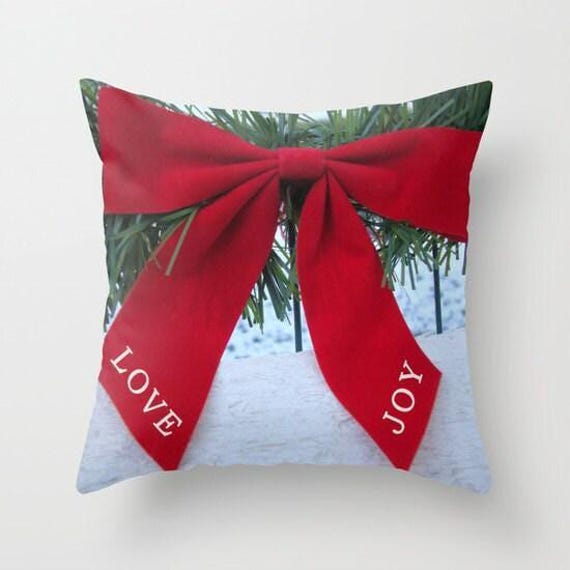 Love Joy Pillow Or Cover, Home Decoration, Red White Green, Country Living, Christmas Decor, Holiday Pillow - image 1