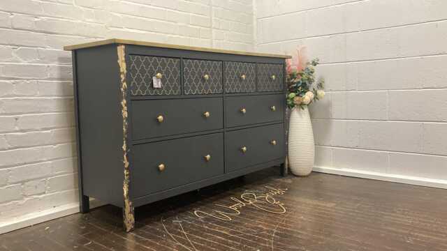 Large Painted Chest Of Drawers Merchant Ash Gold Moroccan Round Handles - image 1