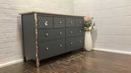 Large Painted Chest Of Drawers Merchant Ash Gold Moroccan Round Handles - thumbnail 1