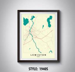 Lewiston Maine Map Art Print Vintage Style Office Decor - thumbnail 1