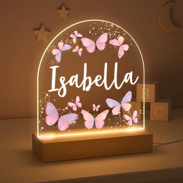 Personalised Led Nursery Lamp, Kids Night Light Gift, Butterfly Light, Baby Girl Birthday Gifts For Kids, Bedroom - image 1