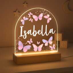 Personalised Led Nursery Lamp, Kids Night Light Gift, Butterfly Light, Baby Girl Birthday Gifts For Kids, Bedroom - thumbnail 1