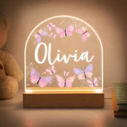 Personalised Led Nursery Lamp, Kids Night Light Gift, Butterfly Light, Baby Girl Birthday Gifts For Kids, Bedroom - thumbnail 2