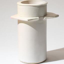 Handmade Sculptural Ceramic Vase Form Fired To Stoneware Temperature in A Satin Finish Frosted White Glaze With Pale Ochre Blush - thumbnail 2