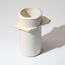 Handmade Sculptural Ceramic Vase Form Fired To Stoneware Temperature in A Satin Finish Frosted White Glaze With Pale Ochre Blush - thumbnail 1