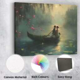 Moonlit Romantic Boat Couple Misty Lake Landscape Canvas Wall Art Print Decor Picture Ready To Hang - thumbnail 2