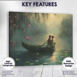 Moonlit Romantic Boat Couple Misty Lake Landscape Canvas Wall Art Print Decor Picture Ready To Hang - thumbnail 1