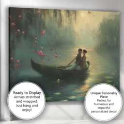 Moonlit Romantic Boat Couple Misty Lake Landscape Canvas Wall Art Print Decor Picture Ready To Hang - thumbnail 3