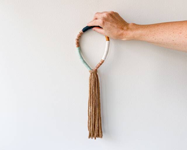 Fringed Macrame Knot Wall Decor, Vertical Knotted Rope Art For Minimalist Modern Brown Wrapped Hanging - image 1