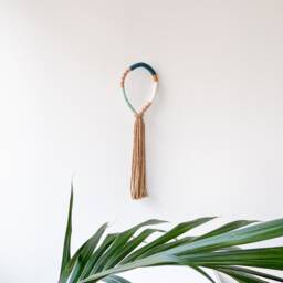 Fringed Macrame Knot Wall Decor, Vertical Knotted Rope Art For Minimalist Modern Brown Wrapped Hanging - thumbnail 2