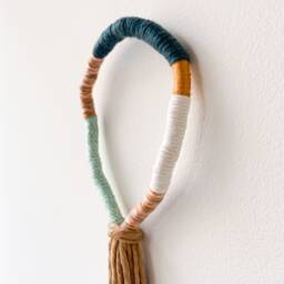 Fringed Macrame Knot Wall Decor, Vertical Knotted Rope Art For Minimalist Modern Brown Wrapped Hanging - thumbnail 3