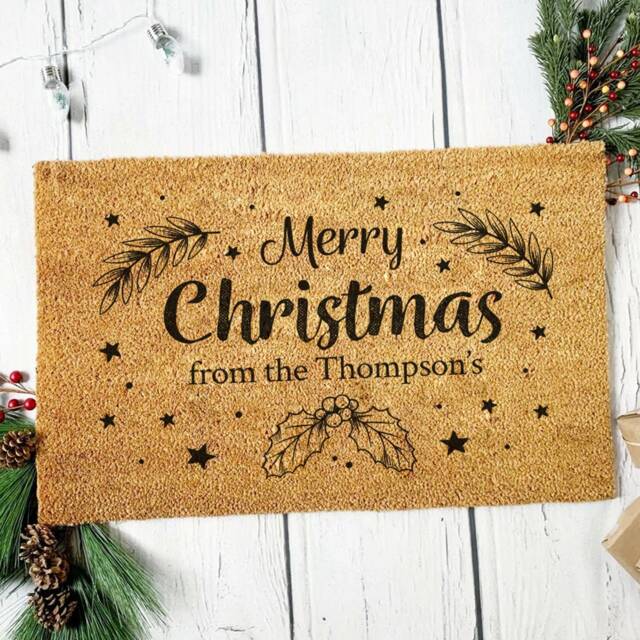 Personalised Family Christmas Mistletoe Welcome Doormat - 60x40cm