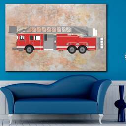 Fire Truck Canvas Art Kids Room Decor, Boy Print - thumbnail 3