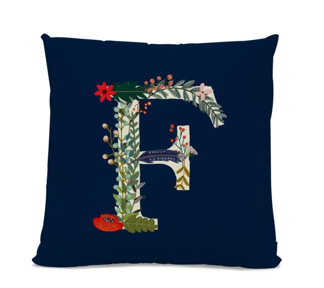 Initial Pillow - Floral Letter With F Monogrammed Custom Throw Flower Monogram