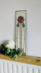 Rose 9 in Red Mackintosh Style Stained Glass Effect Mirror Handmade Gift Catfish Glass Art Nouveau 10x40cm