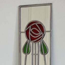 Rose 9 in Red Mackintosh Style Stained Glass Effect Mirror Handmade Gift Catfish Glass Art Nouveau 10x40cm - thumbnail 2