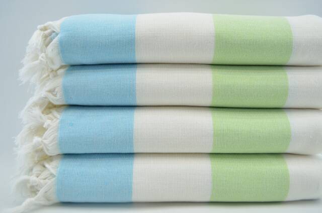 "Turquoise, Pistachio Green & White Towel, Terry Towel, Turkish Towel, Hammam Towel, Soft Peshtemal, Towel, 38""x67" - image 1