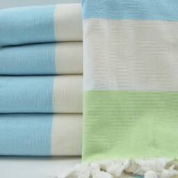 "Turquoise, Pistachio Green & White Towel, Terry Towel, Turkish Towel, Hammam Towel, Soft Peshtemal, Towel, 38""x67" - thumbnail 3