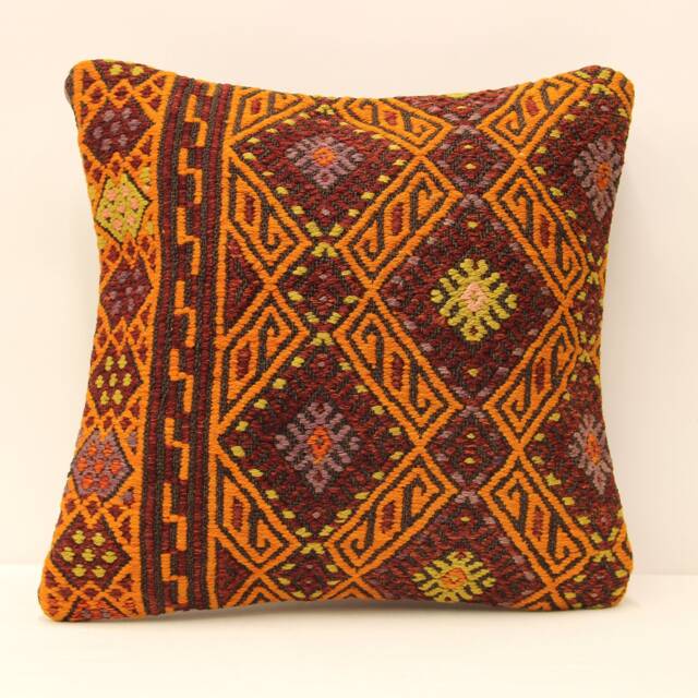 Handmade Wool Kilim Pillow Cover, Bohemian Throw - 18x18 - image 1