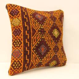 Handmade Wool Kilim Pillow Cover, Bohemian Throw - 18x18 - thumbnail 2