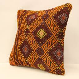 Handmade Wool Kilim Pillow Cover, Bohemian Throw - 18x18 - thumbnail 3