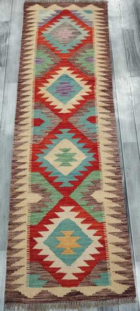 Classic Runner Rug, Handmade Artisan Afghan Turkish Scandinavian Navajo Bohemian Wool Flatweave Multicolour Kilim Rug 207x64 cm - image 1