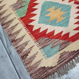 Classic Runner Rug, Handmade Artisan Afghan Turkish Scandinavian Navajo Bohemian Wool Flatweave Multicolour Kilim Rug 207x64 cm - thumbnail 2