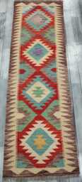 Classic Runner Rug, Handmade Artisan Afghan Turkish Scandinavian Navajo Bohemian Wool Flatweave Multicolour Kilim Rug 207x64 cm - thumbnail 1