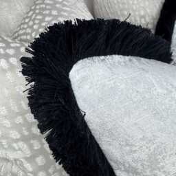 White Textured Cushion Cover With Silver Shimmer & Black Fringe Luxury Sofa Decor Handmade in UK All Sizes Available - Diana - thumbnail 2