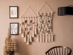 Macrame Photo Hanger, Boho Twine Display, Collage Dorm Wall Decor, Ins Tax Included Wooden Clips, Mothers Day Gift H02 - thumbnail 1