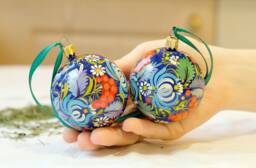 Hand-Painted Floral Christmas Ball Ornament Set, Ukrainian Petrykivka Art