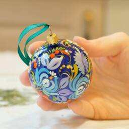 Hand-Painted Floral Christmas Ball Ornament Set, Ukrainian Petrykivka Art - thumbnail 4