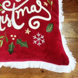 Merry Christmas Red Cotton Velvet Embroidered Pillow Cover - thumbnail 3