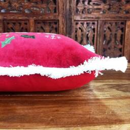 Merry Christmas Red Cotton Velvet Embroidered Pillow Cover - thumbnail 2