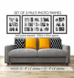 Grey Wood Multi Photo Frame Set Of 3 - Collage Gallery Wall Decor - thumbnail 1