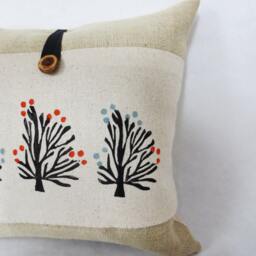 Hand Block Printed Tree Pillow Cover Orange Blossom Burlap Accent - thumbnail 3