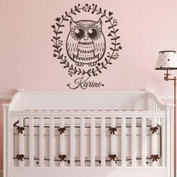 Wall Decals Custom Personalized Name Decal Owl Leaves Frame Vinyl Sticker Girl Bedroom Nursery Baby Room Children Playroom Home Decor La17 - thumbnail 1