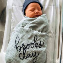 Personalized Hand Lettered Embroidered Baby Swaddle Receiving Blanket - thumbnail 1