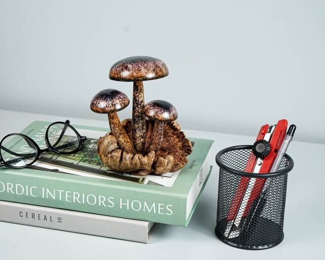 Brown Mushroom Miniature, Rustic, Antique Finish, Painted Art, Wood Carving, Magical, Unique Decoration, Apartment Decor, Birthday Gift - image 1